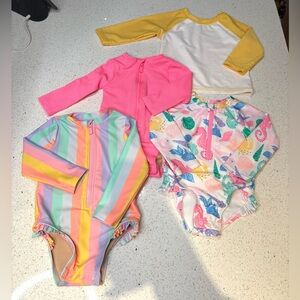 Baby Girl Swimsuit Bundle 6-12 Months - 3 Swimsuits, 1 Rashguard - Old Navy Pink